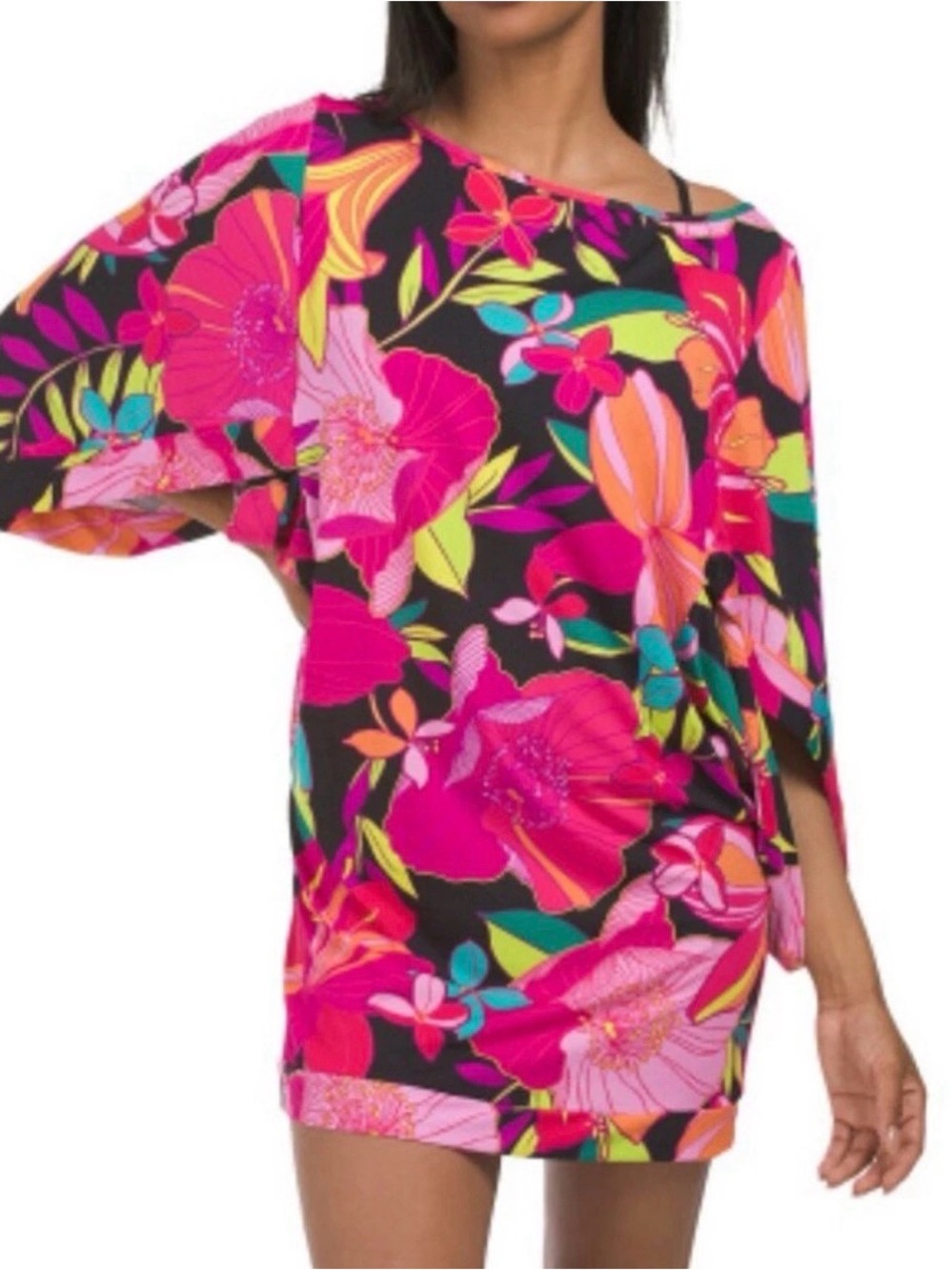 Trina Turk Solar Floral Swim Coverup with Fuchsia, Orange & Teal Floral Print